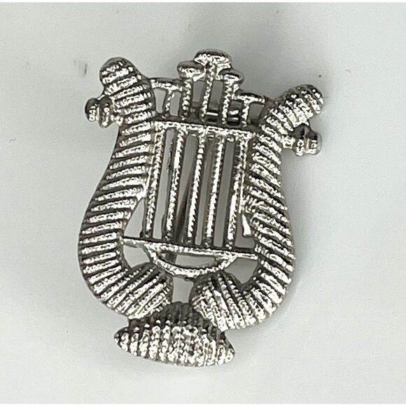 Silver Lyre Harp Brooch Pin / Pendant Made England Signed 50s English Vintage - Picture 6 of 6